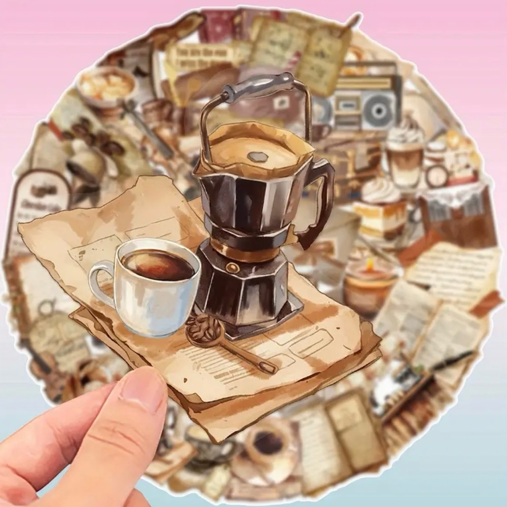 50 Coffee Theme Stickers Café Latte Coffeemaker Espresso Iced Brew Pastry Whip
